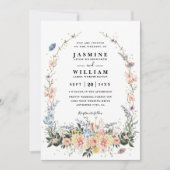 Wildflowers Rustic Spring Dusty QR Code Wedding 招待状 (正面)