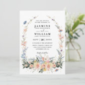 Wildflowers Rustic Spring Dusty QR Code Wedding 招待状 (スタンド正面)