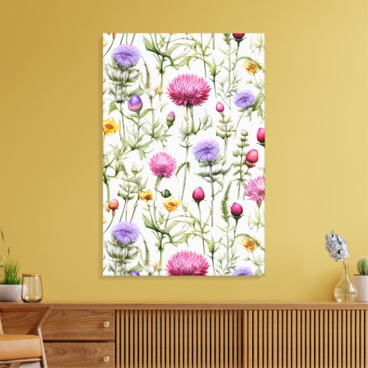 Wildflowers Seamless Pattern Premium Wrapped キャンバスプリント (インサイチュ (リビング))