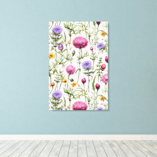 Wildflowers Seamless Pattern Premium Wrapped  キャンバスプリント (インサイチュ (ウッドフロア))