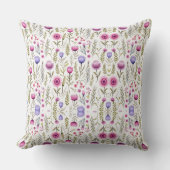 Wildflowers Seamless Pattern Throw Pillow クッション (正面)