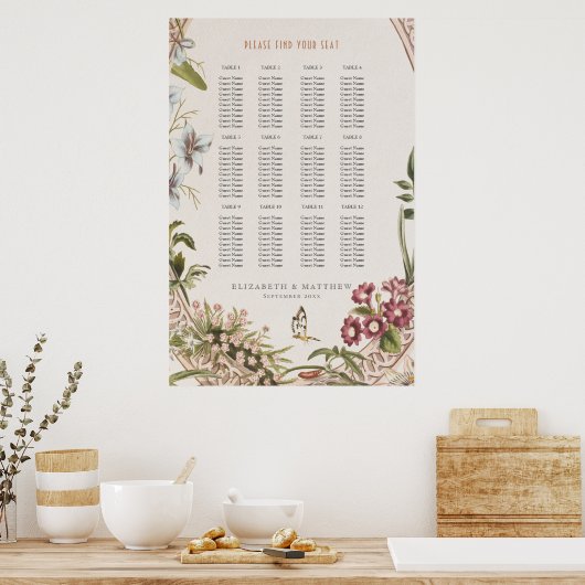 Wildflowers Seating Chart Vintage Wedding ポスター (キッチン)
