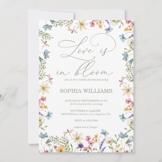 Wildflowers  Spring Boho Garden Bridal Shower 招待状 (正面)