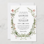 Wildflowers Spring Wreath Rustic QR Code Wedding 招待状 (正面)