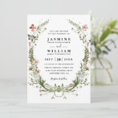 Wildflowers Spring Wreath Rustic QR Code Wedding 招待状 (スタンド正面)