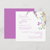  Wildflowers Square Lavender Bridal Shower 招待状 (正面/裏面)