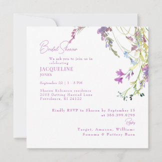  Wildflowers Square Lavender Bridal Shower 招待状