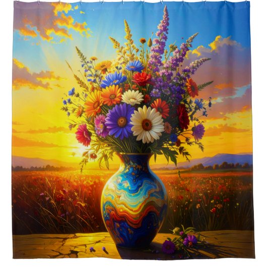 Wildflowers Sunrise 001 Shower Curtain シャワーカーテン (正面)