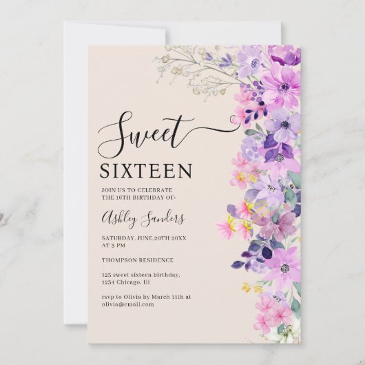 Wildflowers Sweet 16 Birthday Celebration 招待状 (正面)