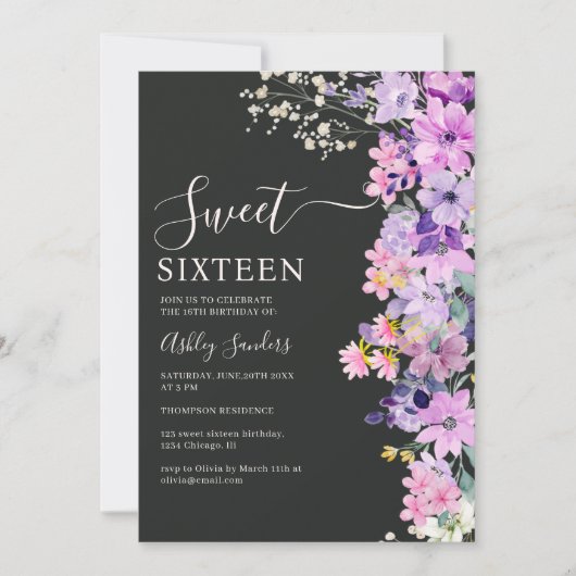 Wildflowers Sweet 16 Birthday Celebration 招待状 (正面)