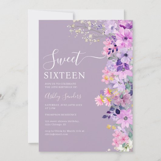 Wildflowers Sweet 16 Birthday Celebration 招待状 (正面)