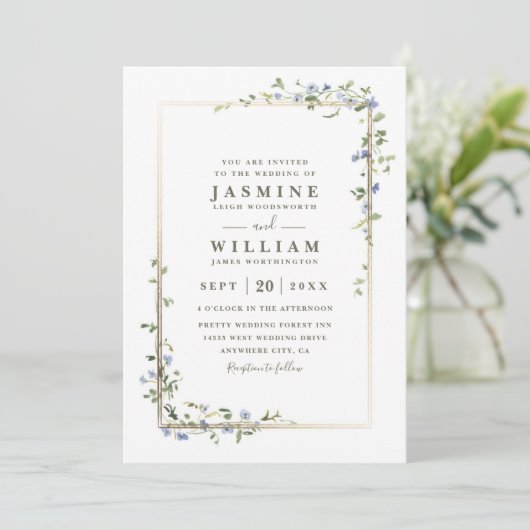 Wildflowers Vine Rustic Elegant QR Code Wedding 招待状 (スタンド正面)