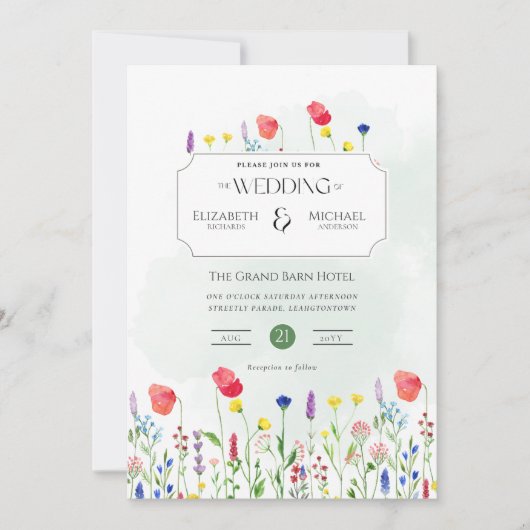 Wildflowers Wedding Invite Floral Print or Digital 招待状 (正面)