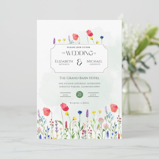 Wildflowers Wedding Invite Floral Print or Digital 招待状 (スタンド正面)