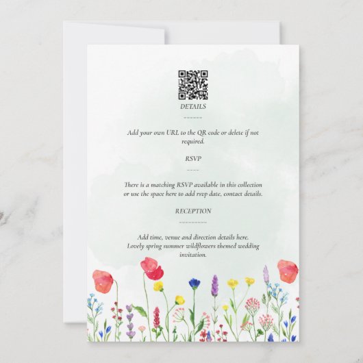 Wildflowers Wedding Invite Floral Print or Digital 招待状 (裏面)