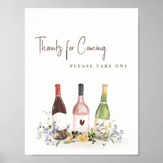 Wildflowers Wine Bottles Favor Sign Bridal Shower ポスター (正面)