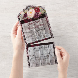 Wildflowers with Burgundy Ribbon, Lace & Lights オールインワン招待状