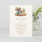 Wildflowers wood Mason Jars Boho QR Code Wedding 招待状 (スタンド正面)