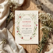 Wildflowers Wreath Red Flowers QR Code Wedding 招待状