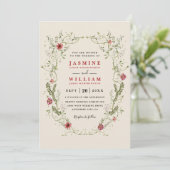 Wildflowers Wreath Red Flowers QR Code Wedding 招待状 (スタンド正面)