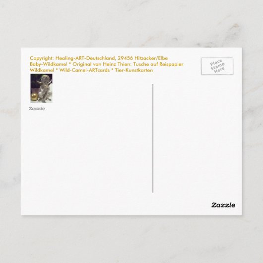 Wildkamel、Wild Camel、Tierkunst、Animal-ARTcard ポストカード (裏面)