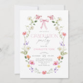 Wildlfower Graduation party Pink Bow 招待状 (正面)