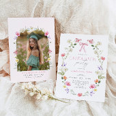 Wildlfower Graduation party Pink Bow 招待状