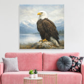 Wildlife Bald Eagle Perched Lake キャンバスプリント (インサイチュ (リビング))