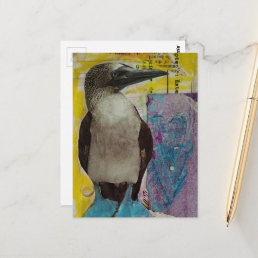 Wildlife Blue Footed Bird mixed media collage ポストカード (正面/裏面インサイチュ)