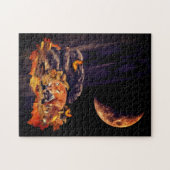 Wildlife collage with fox, hedgehog and amber moon ジグソーパズル (横)