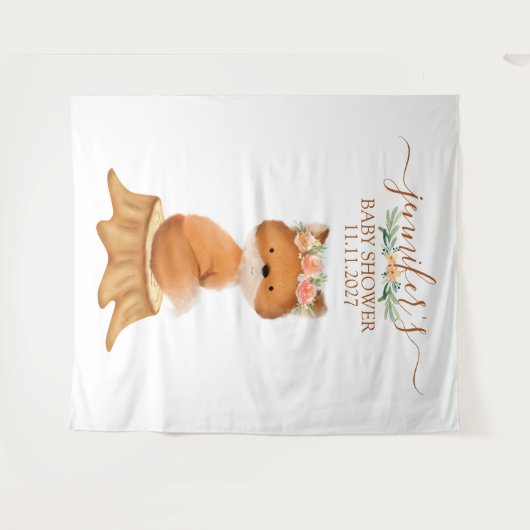 Wildlife Fox with Flower backdrop タペストリー (正面(横))