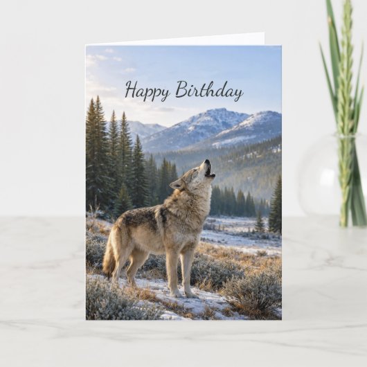 Wildlife Howling Gray Wolf Birthday カード (正面)