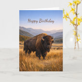 Wildlife Landscape American Bison Birthday カード (黄色い花)