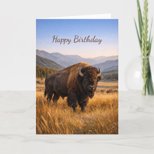 Wildlife Landscape American Bison Birthday カード (正面)