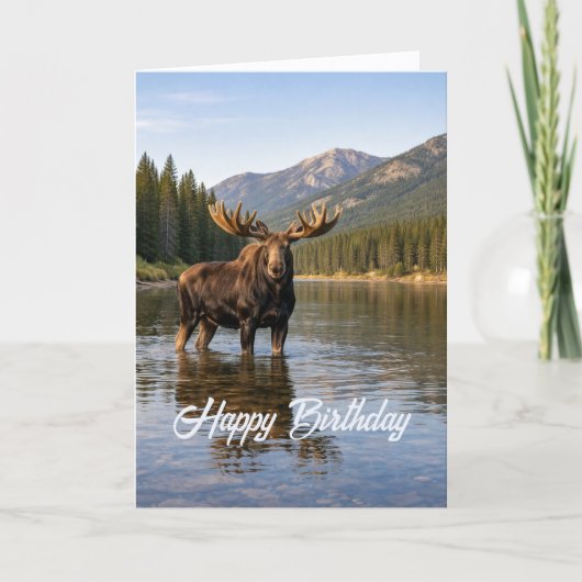 Wildlife Moose Mountain River Birthday カード (正面)