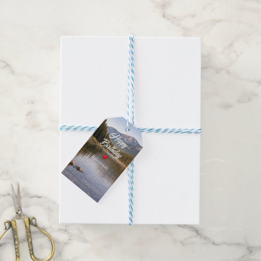 Wildlife Moose Mountain River Birthday ギフトタグ (より糸付き)