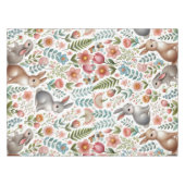 Wildlife Rabbit Pink Floral Pattern Tablecloth テーブルクロス (正面(横))
