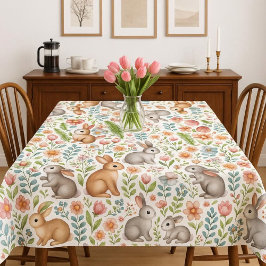 Wildlife Rabbit Pink Floral Pattern Tablecloth テーブルクロス