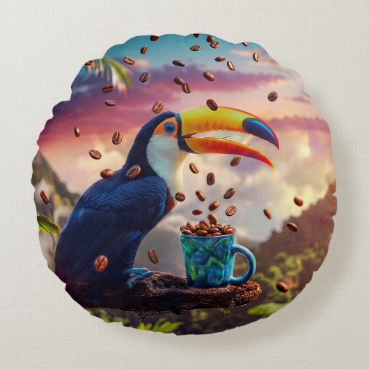 WILDLIFE RAINFOREST TOUCAN ラウンドクッション (正面)