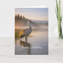 Wildlife Sandhill Crane Misty Lake Scene Birthday