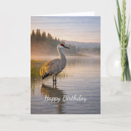 Wildlife Sandhill Crane Misty Lake Scene Birthday カード