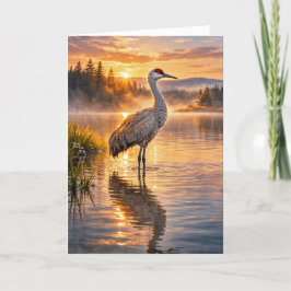 Wildlife Sandhill Crane Reflective Lake Scene カード