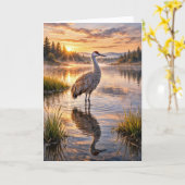 Wildlife Sandhill Crane Reflective Wetland Scene カード (黄色い花)