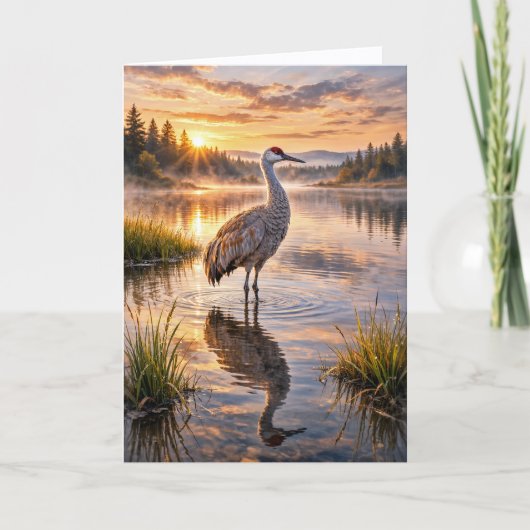 Wildlife Sandhill Crane Reflective Wetland Scene カード (正面)