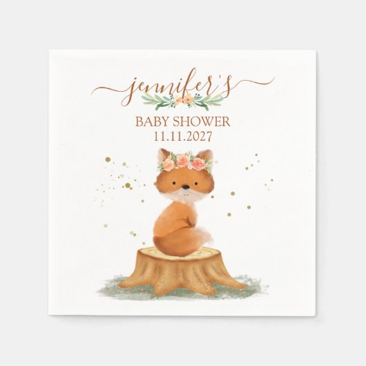 Wildlife Woodland Fox Baby Shower スタンダードカクテルナプキン (正面)