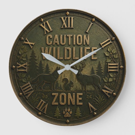Wildlife Zone Rustic Forest Animal Cabin Decor ラージ壁時計 (正面)