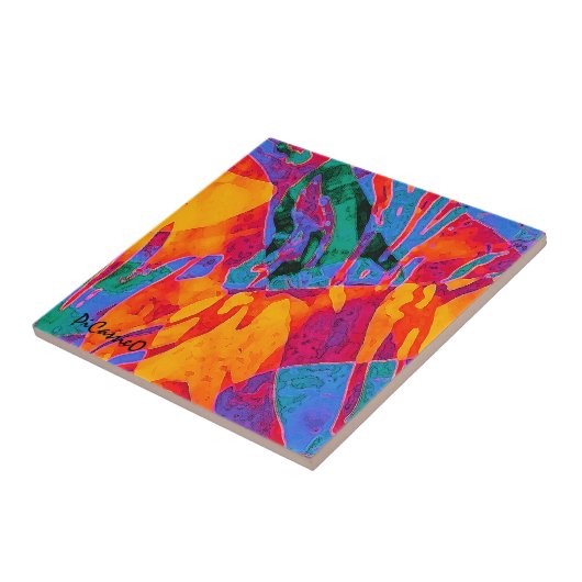 Wildly Colorful Abstract Art by PiCassieO タイル (側面)