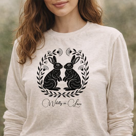Wildly in Love | Linocut Rabbits Romantic トライブレンドＴシャツ