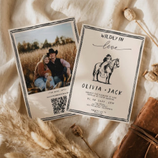 Wildly in Love western Photo QR Code Wedding 招待状