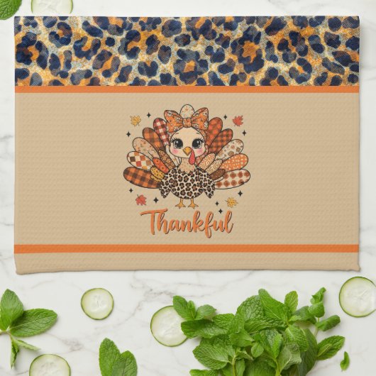 Wildly Thankful – Leopard Print Turkey  キッチンタオル (折り畳み)